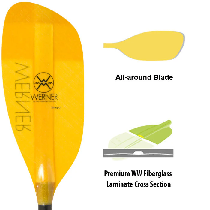 Werner Sherpa Fiberglass Bent Shaft Whitewater Kayak Paddle - Image 3